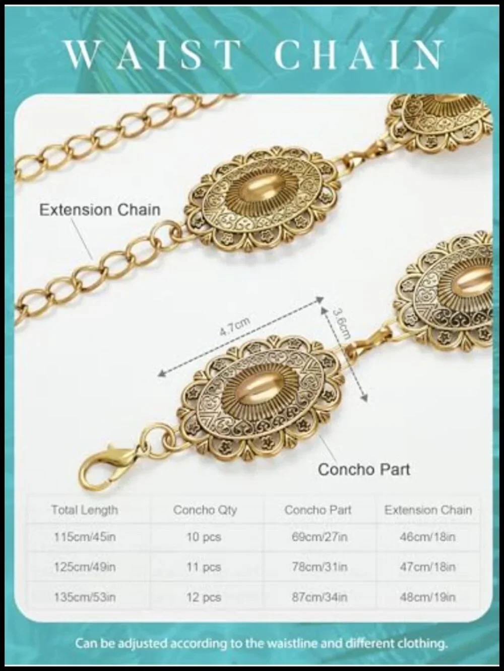 Western Waist Chain Belt Metal Concho Belt Cowgirl Boho Chain Belt